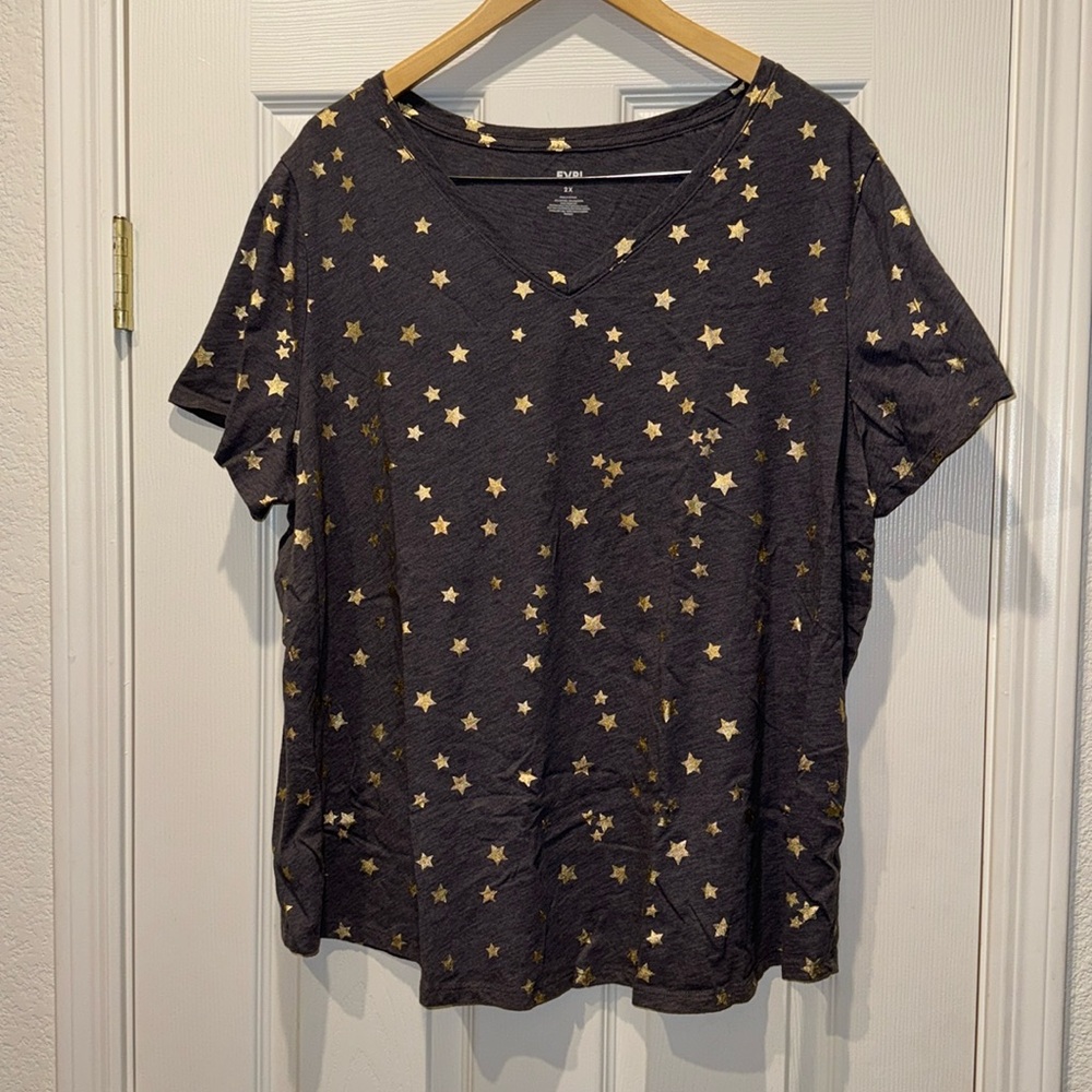 EVRI, Gray, Gold,Size2X, v-neck, Short Sleeve